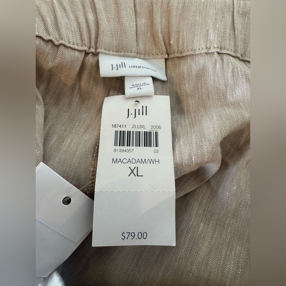 J Jill Linen Blend Cropped Pants Khaki Button Ankle Detail Side Zip NWT XL - Picture 10 of 10